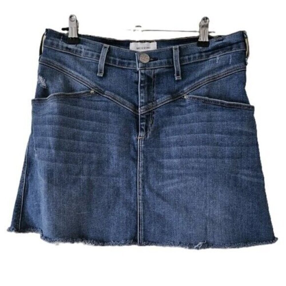 McGuire Denim Skirt Womens 26 / US 2 Blue Raw Hem Distressed Mini Pockets Preppy